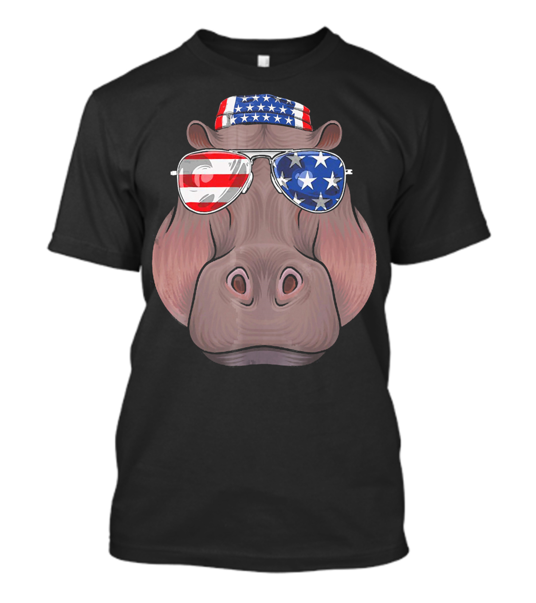 Patriotic Hippo With American Flag Glasses And Bandana For 4th Of July T-Shirt