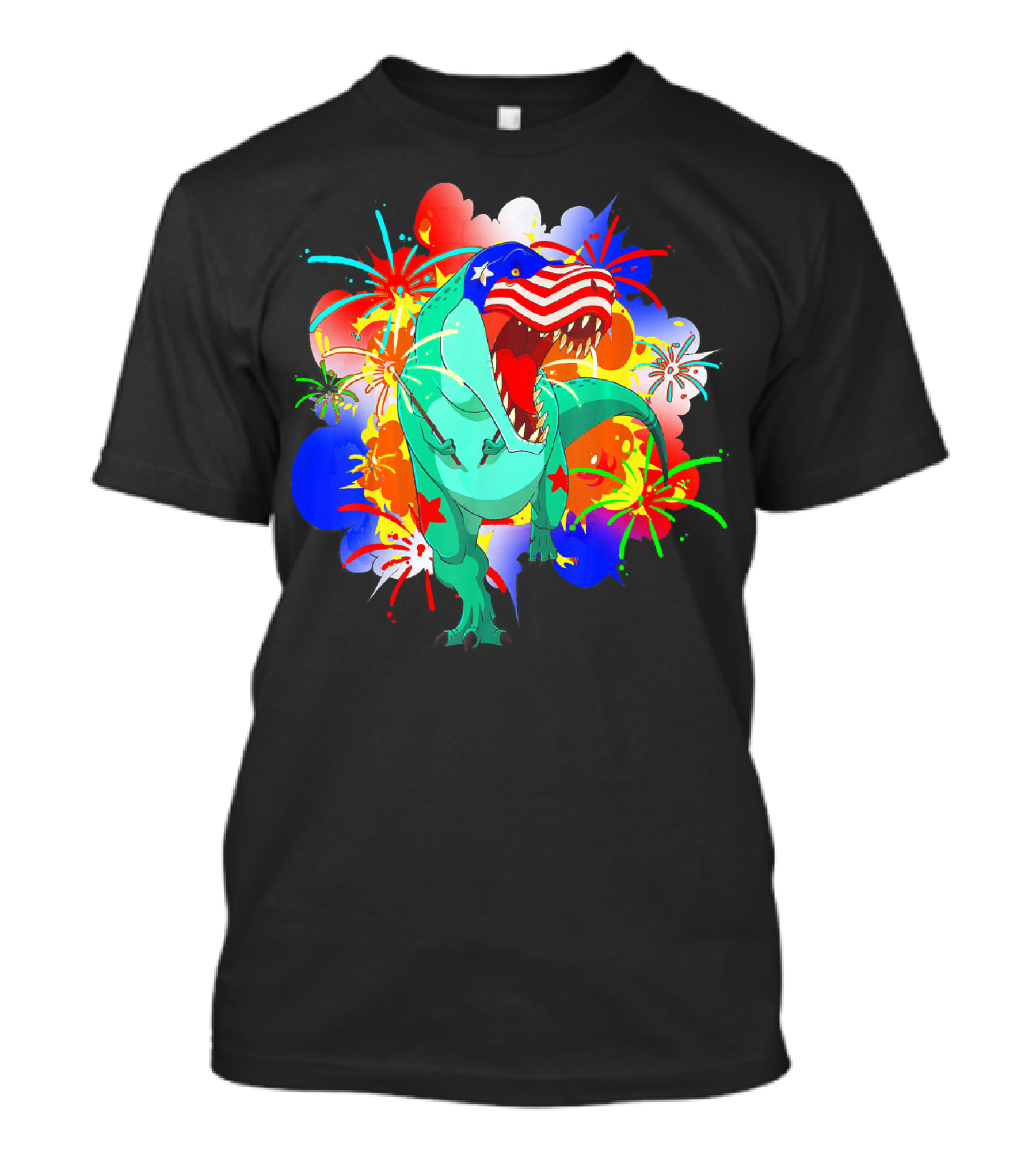 Patriotic Dinosaur 4th Of July T-Rex Fireworks T-Shirt