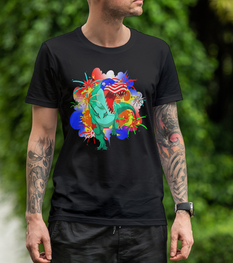 Patriotic Dinosaur 4th Of July T-Rex Fireworks T-Shirt