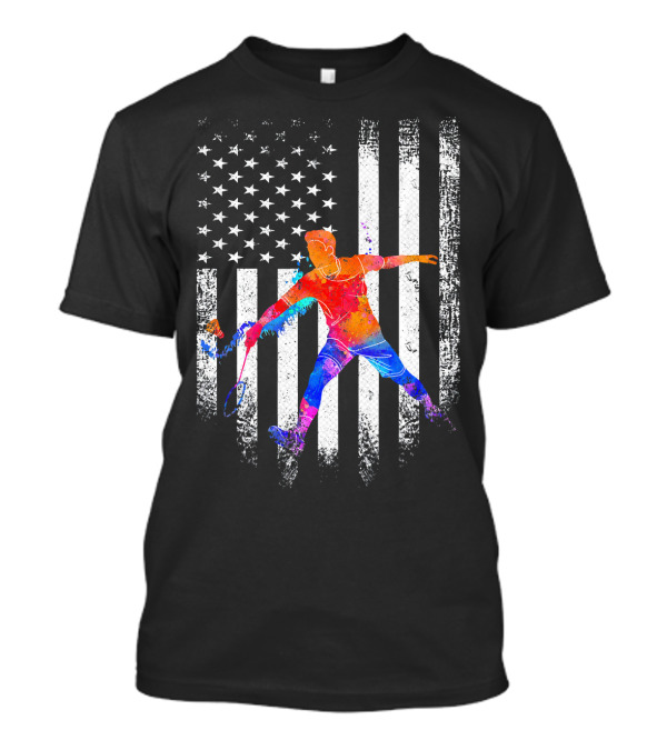 Vintage USA Badminton Player American Flag T-Shirt