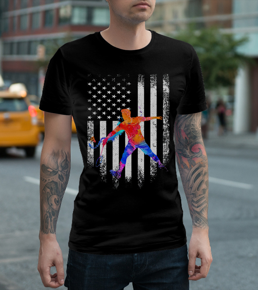 Vintage USA Badminton Player American Flag T-Shirt