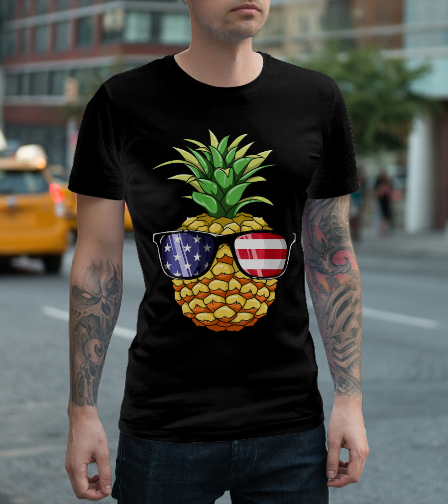 Patriotic Pineapple Wearing American Flag Sunglasses for 4th of July T-Shirt