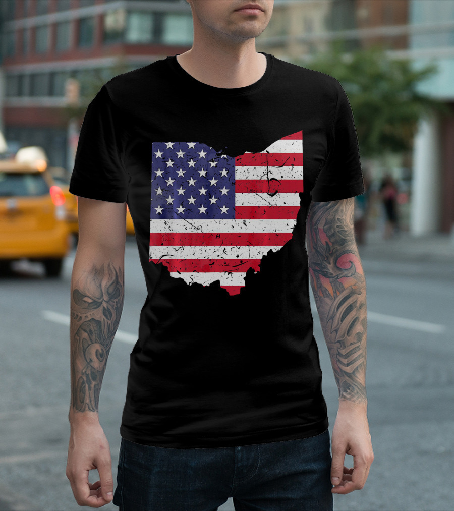 Ohio Map State Shape American Flag T-Shirt