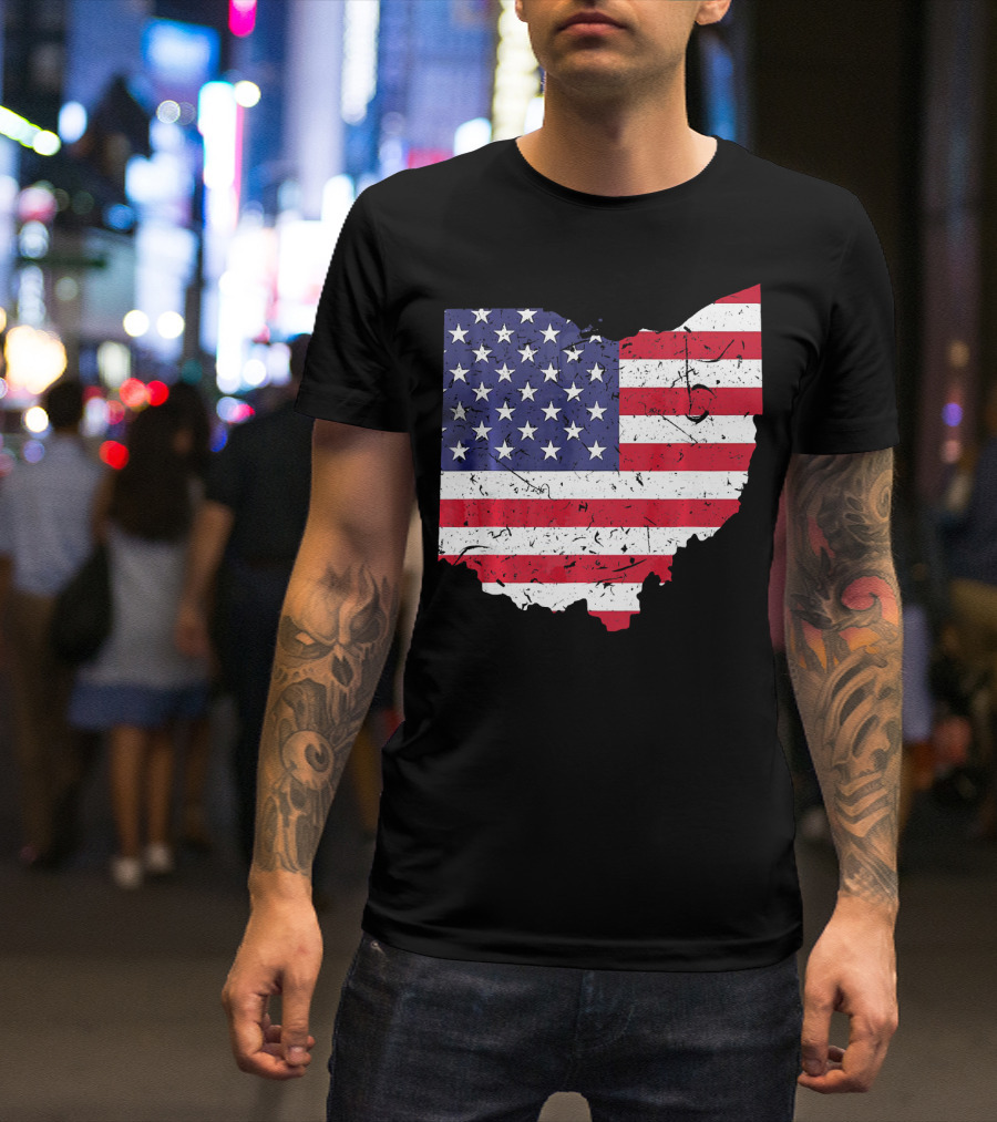 Ohio Map State Shape American Flag T-Shirt