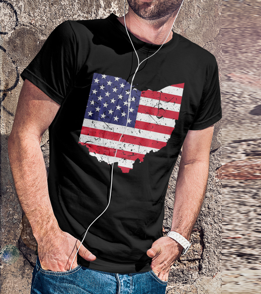 Ohio Map State Shape American Flag T-Shirt