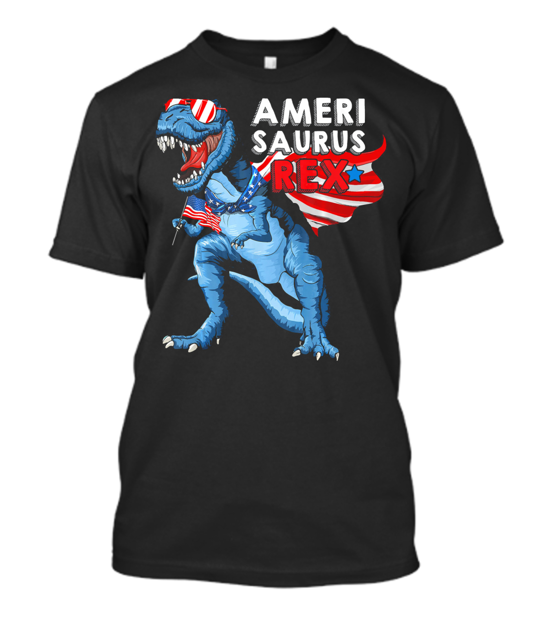 AMERISAURUS REX Dinosaur American Flag Stars Stripes T-Shirt