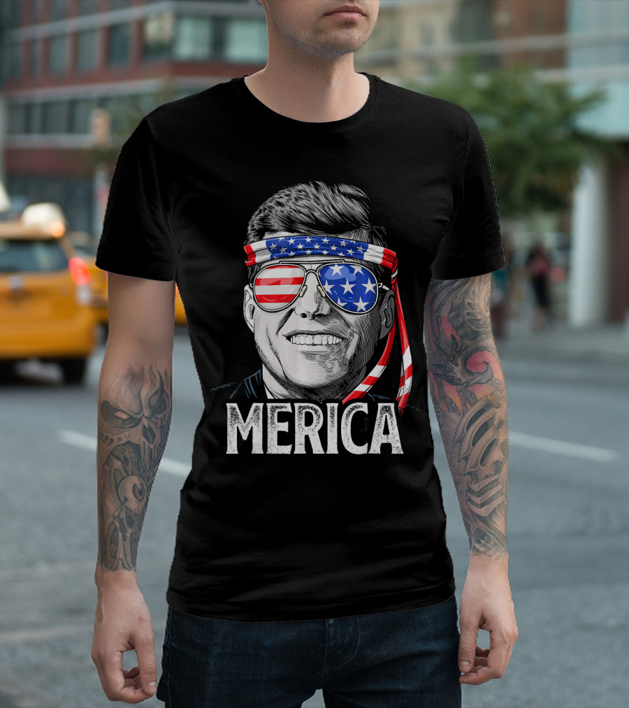 Kennedy Merica American Flag Sunglasses 4th Of July T-Shirt