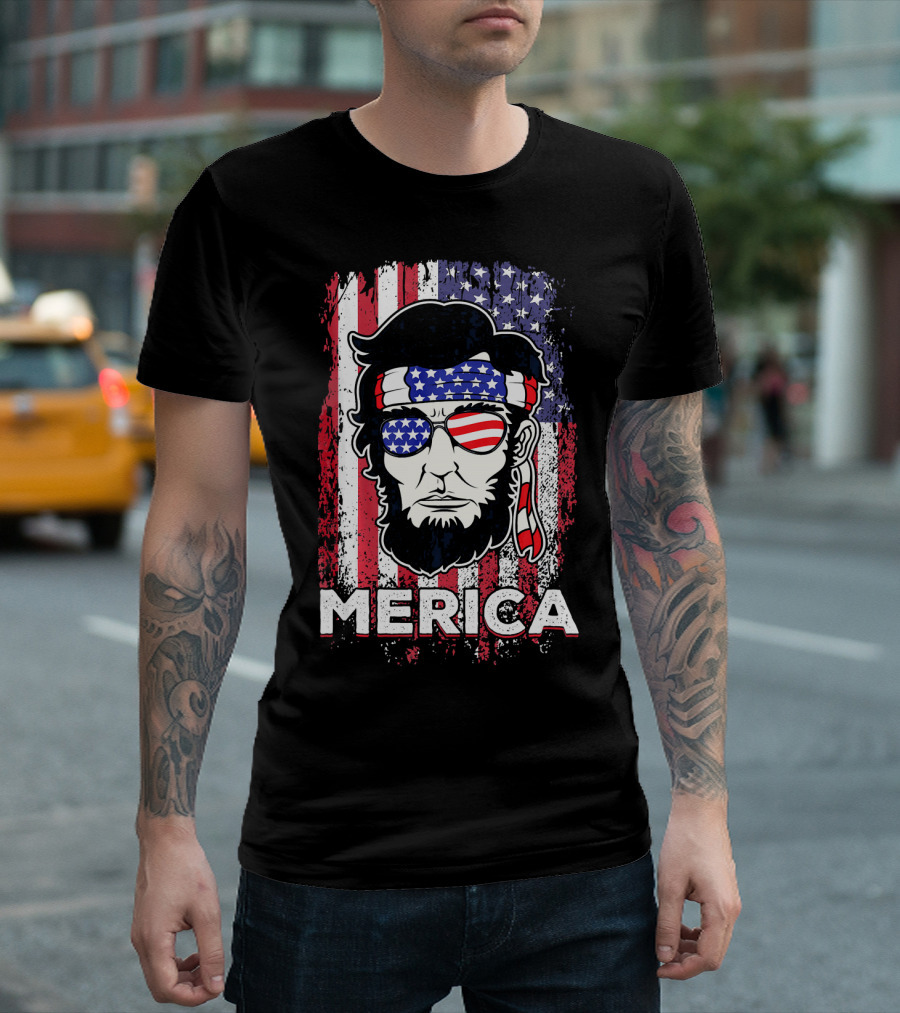Merica Abraham Lincoln Abe 4th of July U Bandana Sunglasses American Flag T-Shirt