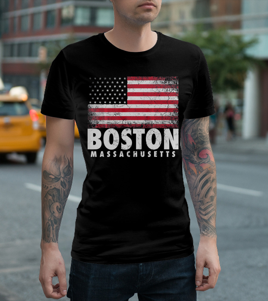 Boston Massachusetts 4th of July American Flag T-Shirt