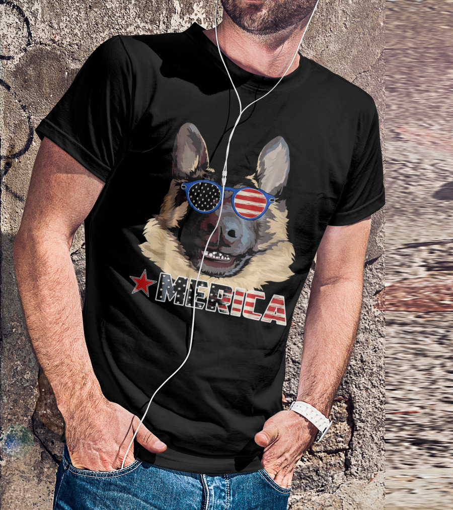 MERICA German Shepherd US Flag Sunglasses T-Shirt
