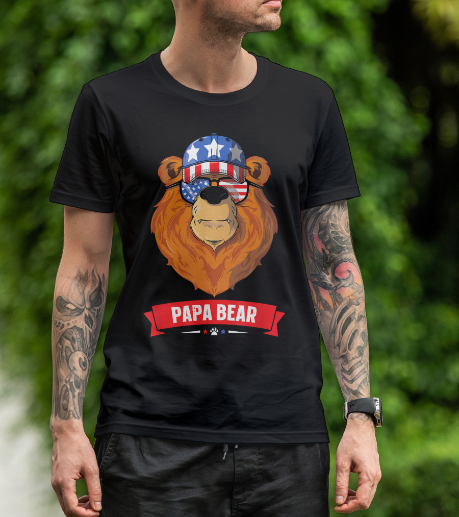 Papa Bear American Flag Sunglasses Stars Stripes 4th Of July T-Shirt