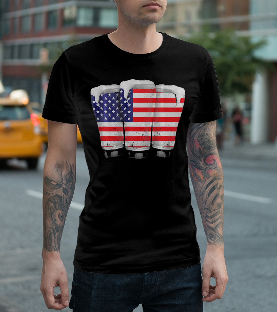 4th Of July Red White Blue American Flag Beer Glasses T-Shirt