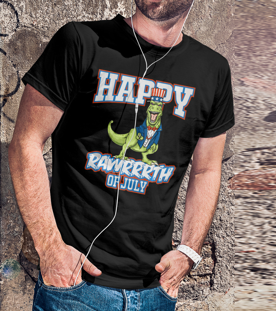 Happy Rawrrrth Of July T Rex Dinosaur Uncle T-Shirt