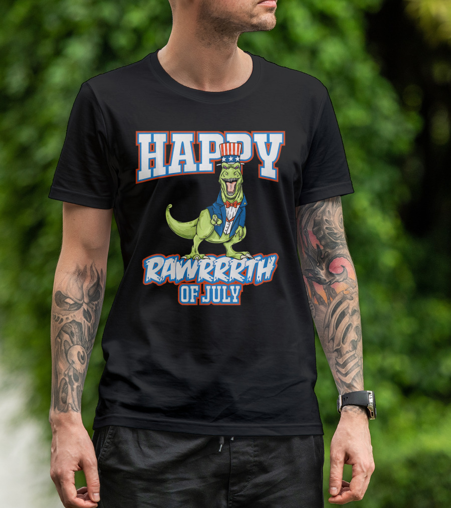 Happy Rawrrrth Of July T Rex Dinosaur Uncle T-Shirt