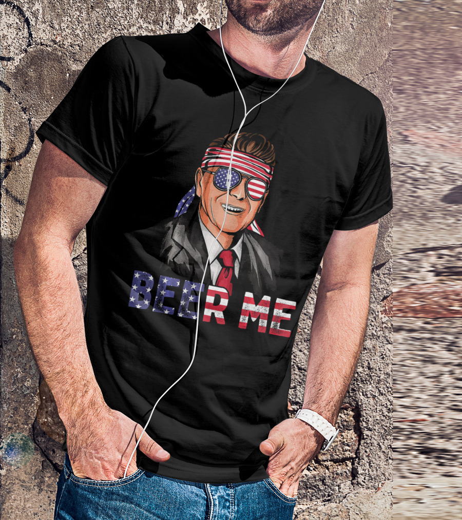 Ronald Reagan Beer Me Patriotic American Flag Bandana And Sunglasses T-Shirt
