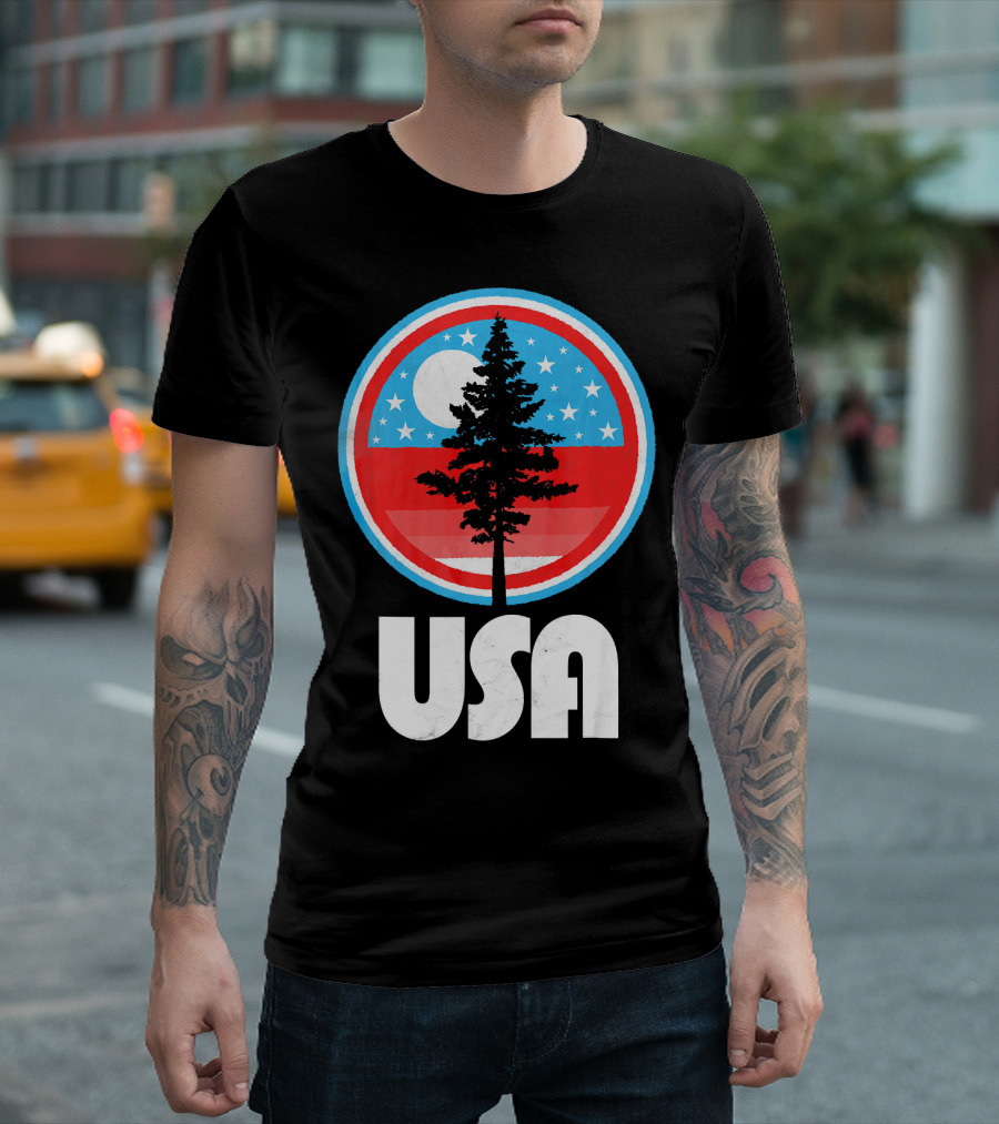 USA Vintage Patriotic Tree Moon Stars T-Shirt