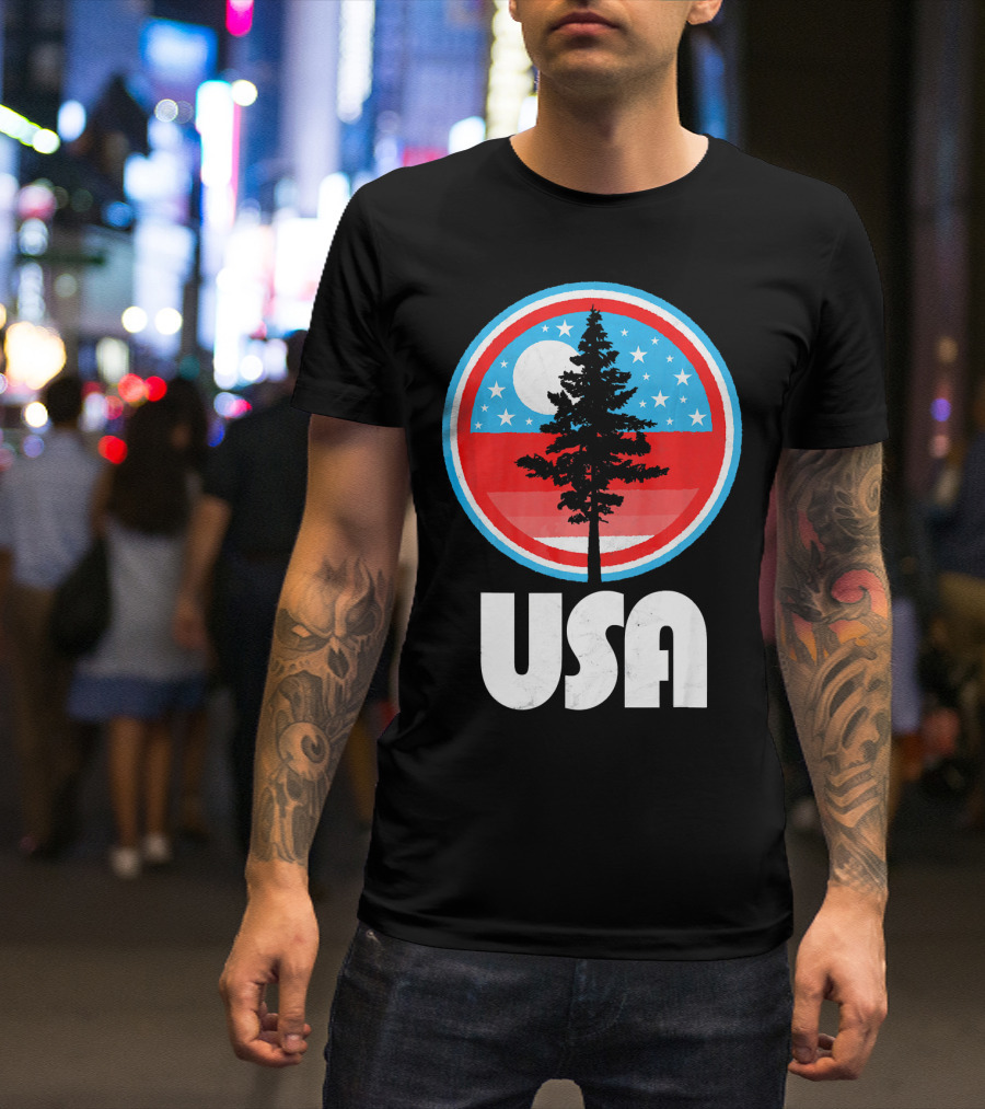 USA Vintage Patriotic Tree Moon Stars T-Shirt