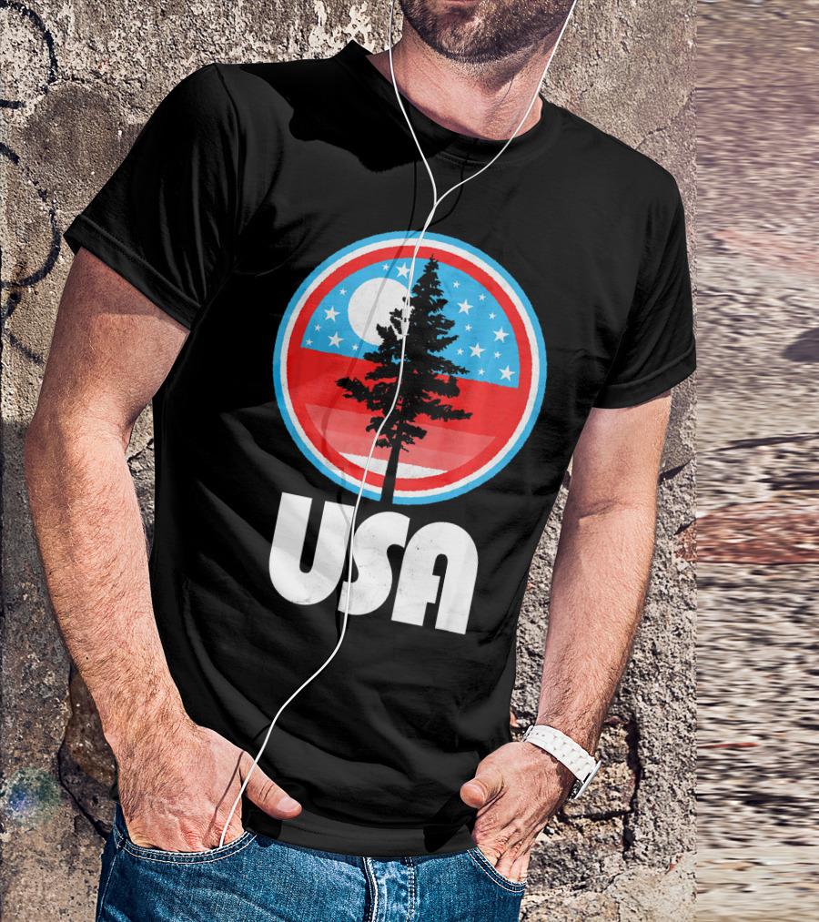 USA Vintage Patriotic Tree Moon Stars T-Shirt