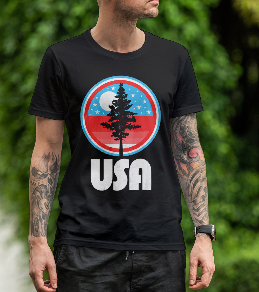 USA Vintage Patriotic Tree Moon Stars T-Shirt