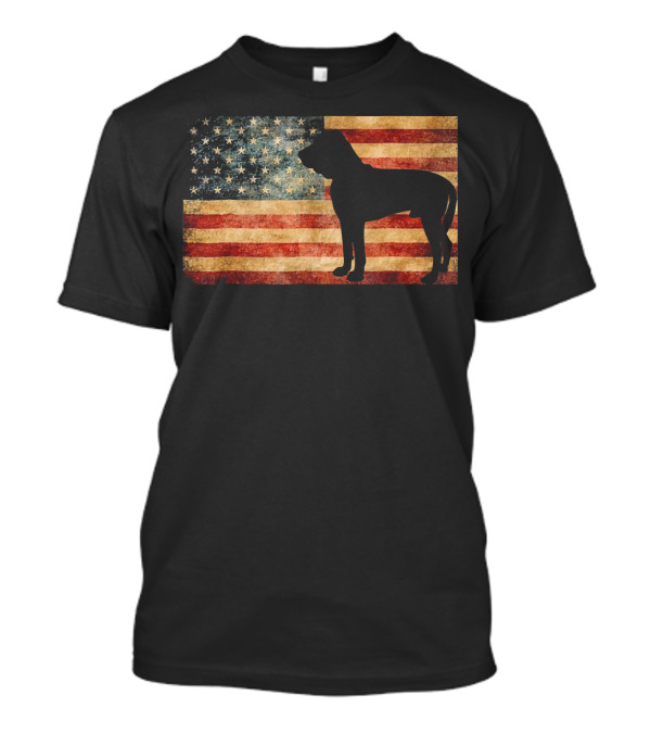 American Flag Bloodhound Silhouette On Vintage Patriot Background T-Shirt