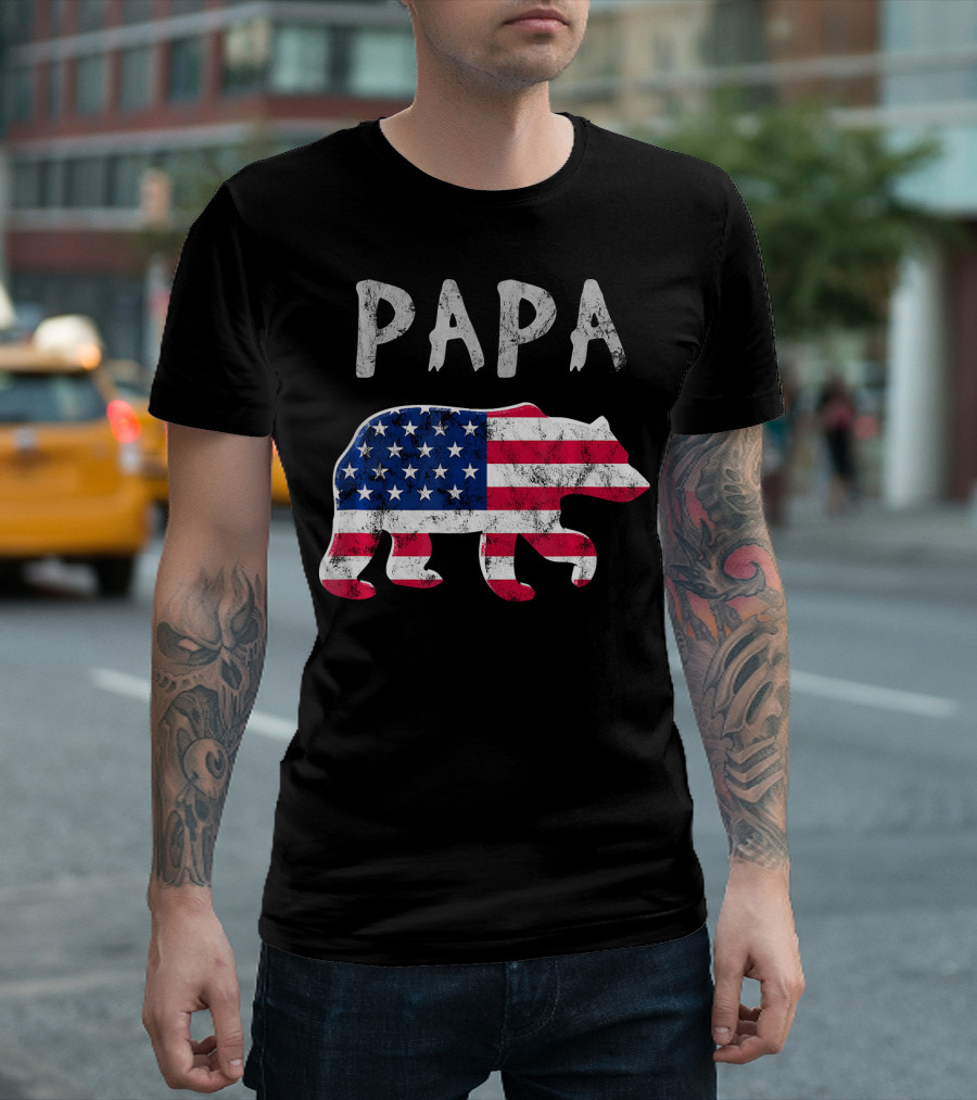 PAPA Bear USA Flag Patriotic Family T-Shirt