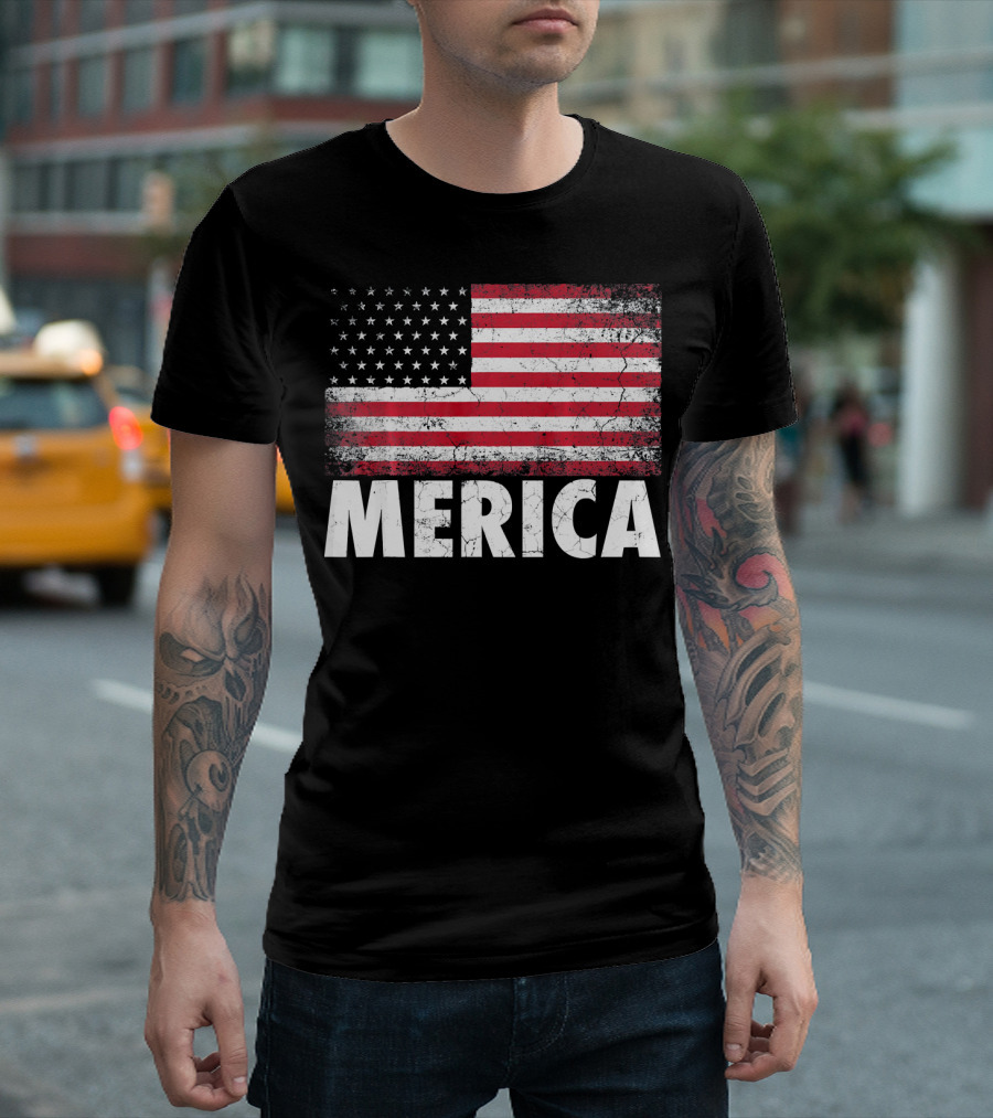 Merica American Flag Distressed Style USA Flag T-Shirt