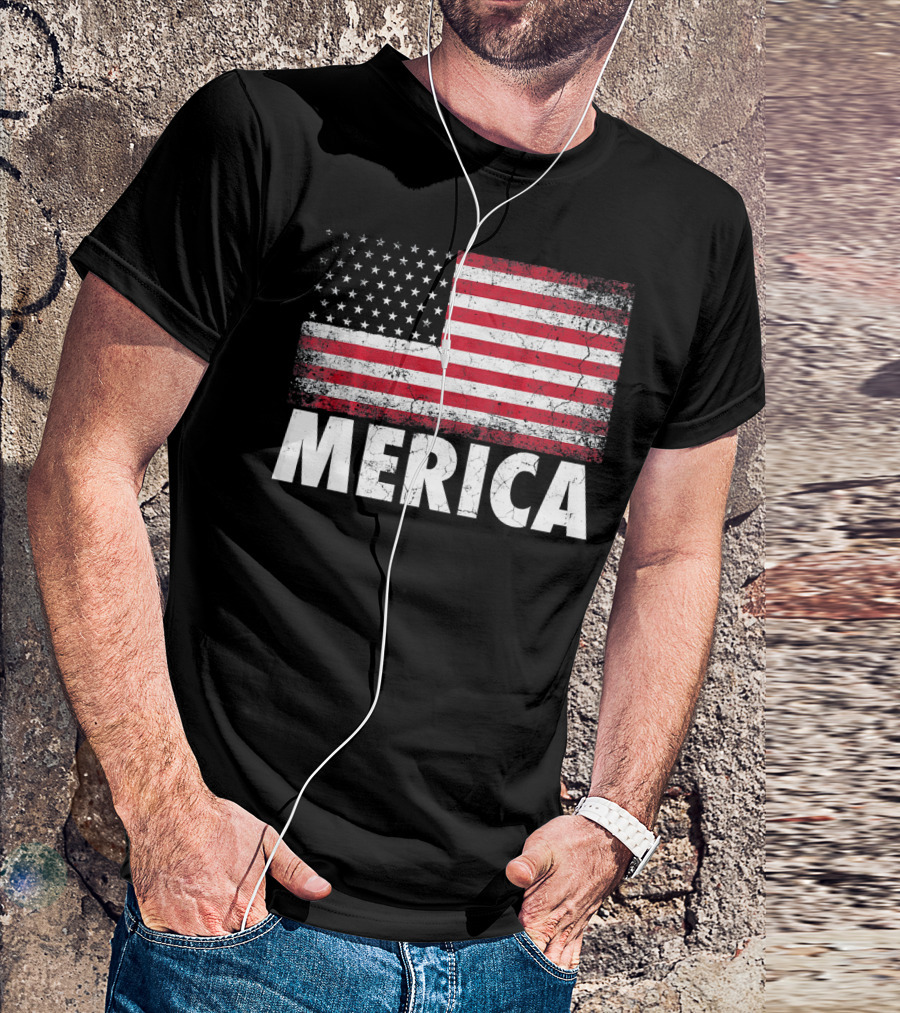 Merica American Flag Distressed Style USA Flag T-Shirt