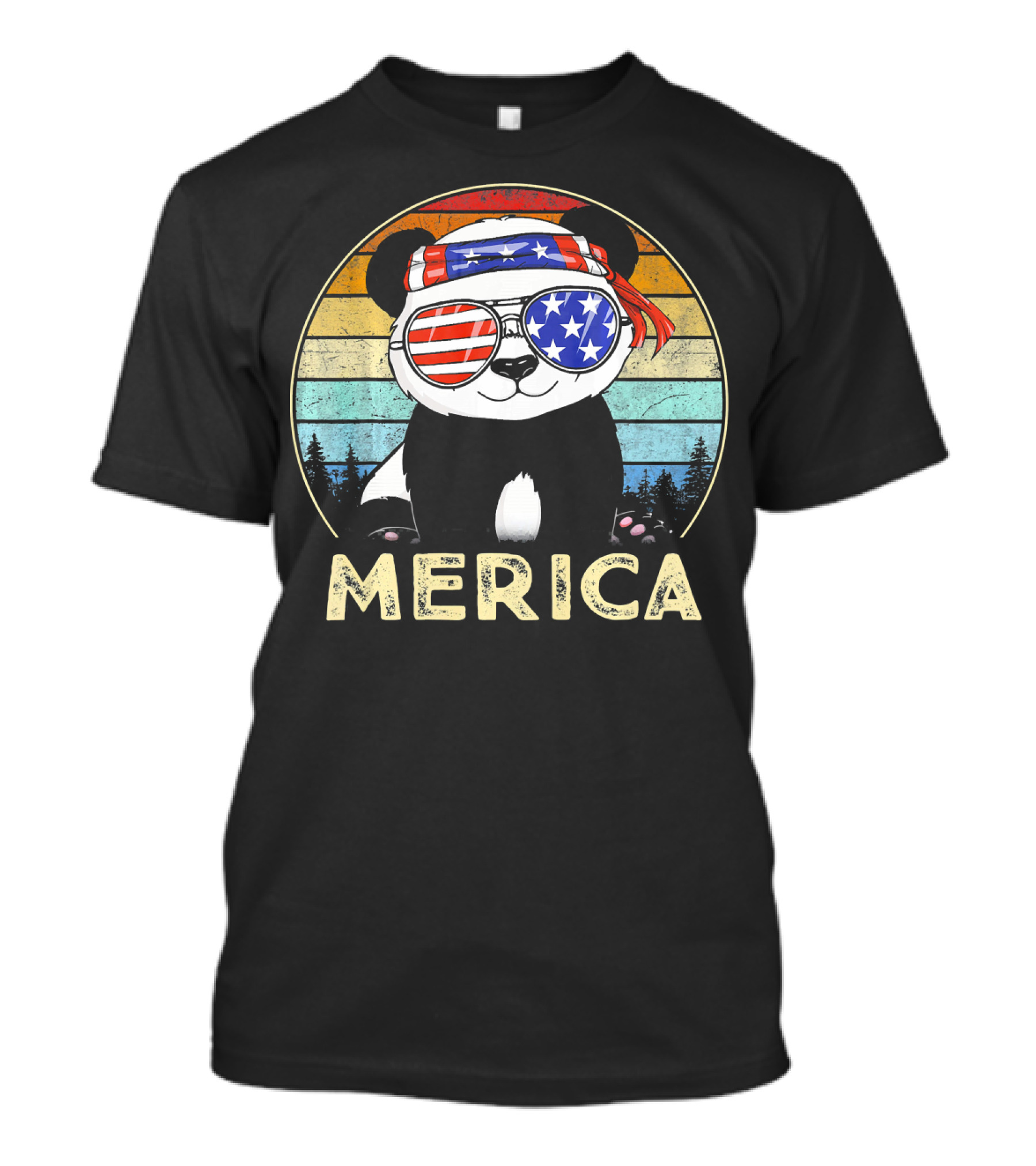Panda Bear Merica 4th Of July Stars And Stripes Bandana And Sunglasses T-Shirt