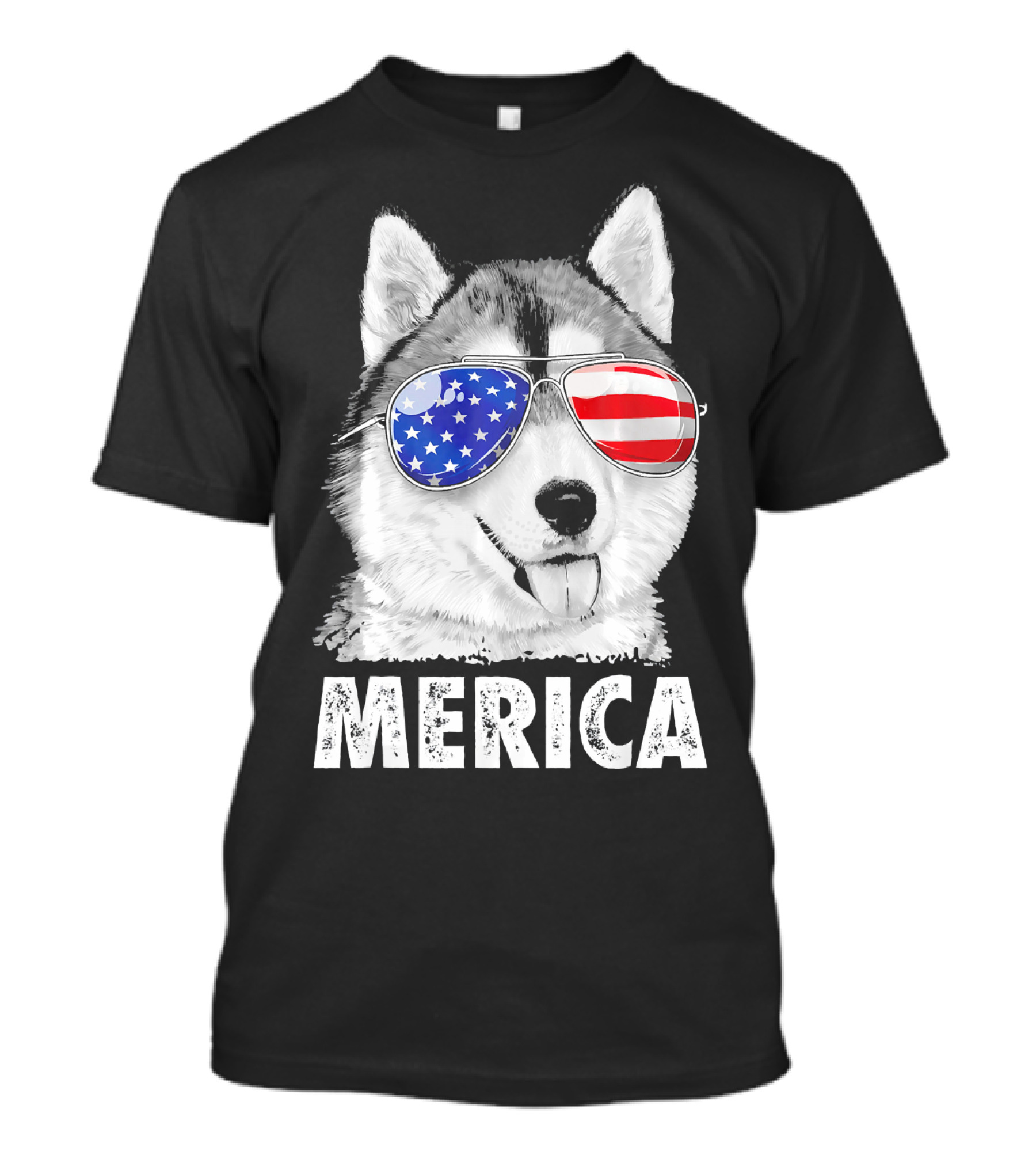 Siberian Husky Merica With 4th Of July American Flag Sunglasses T-Shirt