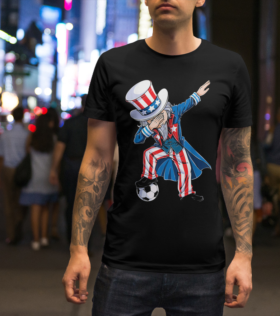 Dabbing Uncle Sam Soccer Patriotic USA Football Dance T-Shirt