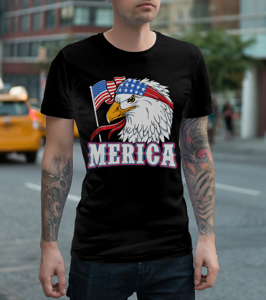 Merica Patriotic Bald Eagle American Flag Bandana USA Independence Day T-Shirt