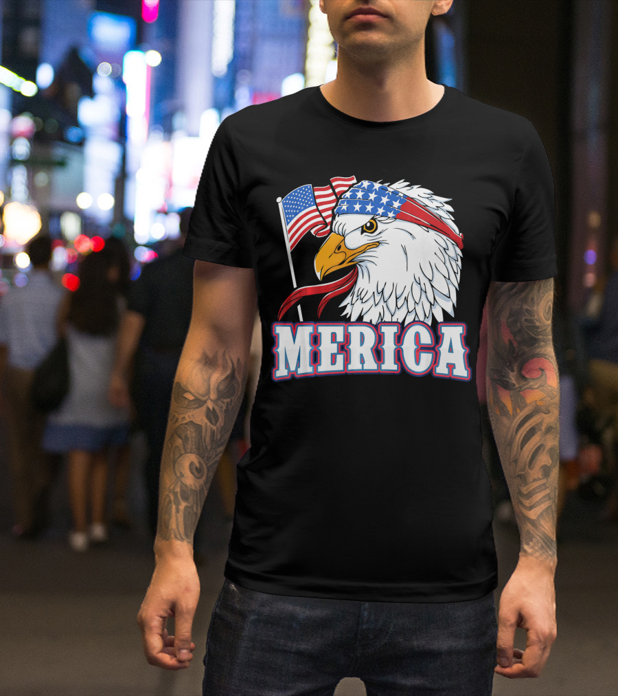Merica Patriotic Bald Eagle American Flag Bandana USA Independence Day T-Shirt