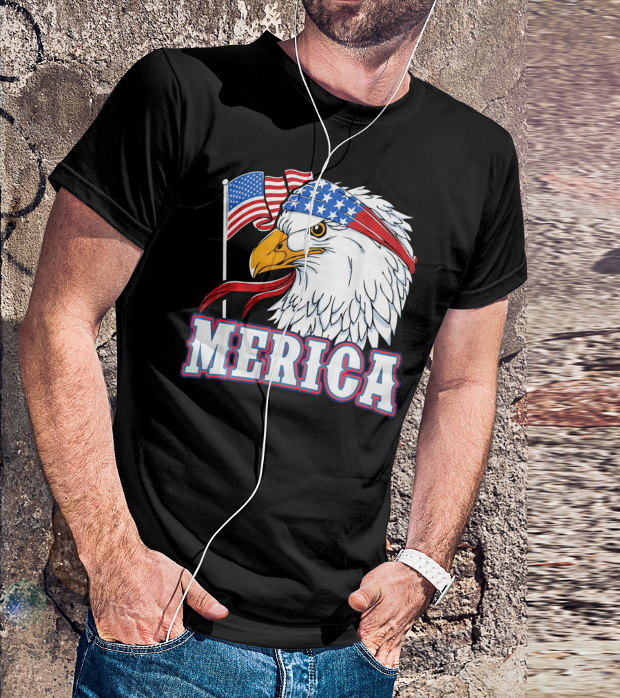 Merica Patriotic Bald Eagle American Flag Bandana USA Independence Day T-Shirt