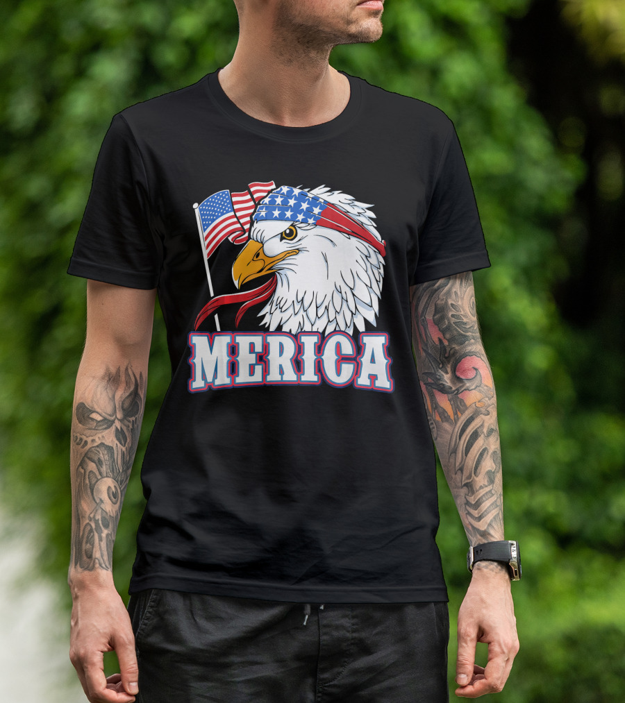 Merica Patriotic Bald Eagle American Flag Bandana USA Independence Day T-Shirt