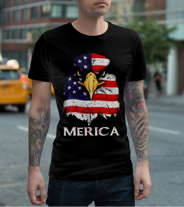 Merica Bald Eagle American US Flag T-Shirt