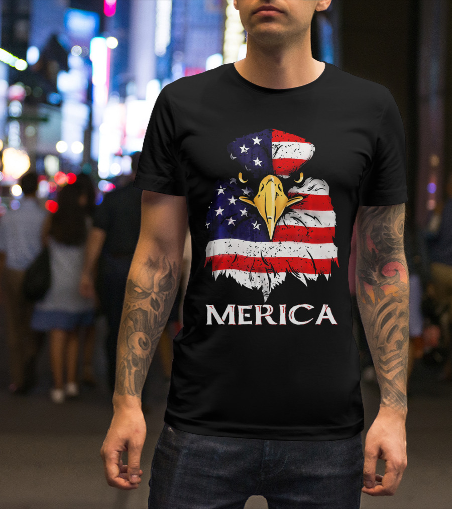 Merica Bald Eagle American US Flag T-Shirt