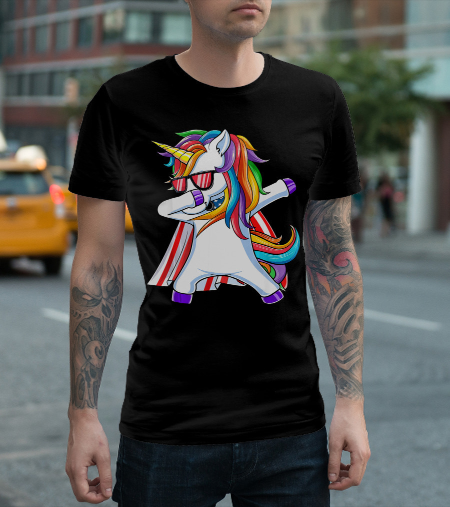 Dabbing Americorn American Flag Unicorn T-Shirt