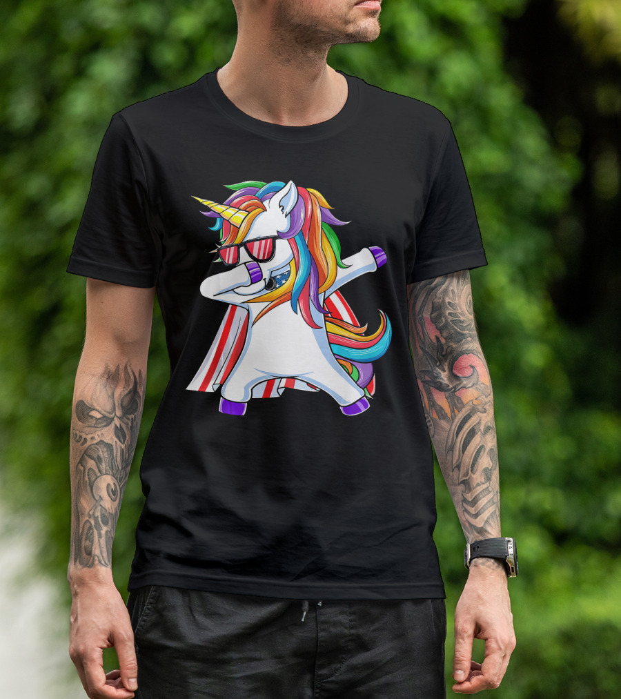 Dabbing Americorn American Flag Unicorn T-Shirt