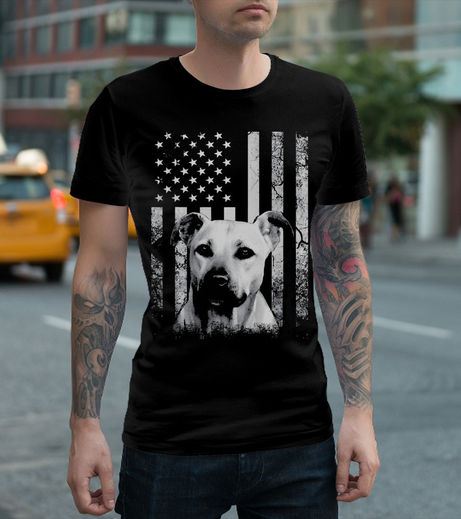 Black Mouth Cur with American Flag Fourth of July America Dog T-Shirt