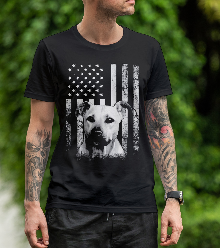 Black Mouth Cur With American Flag Fourth Of July America Dog T-Shirt