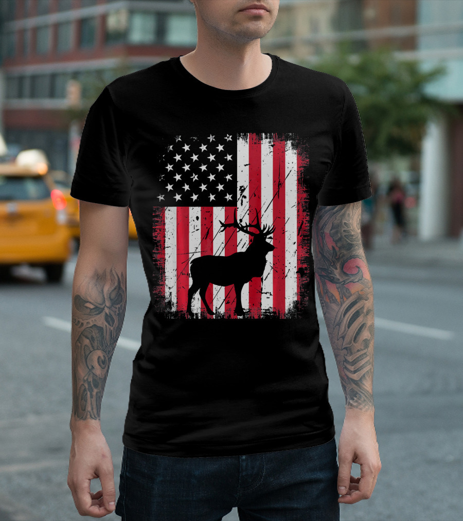 Vintage Elk American Flag USA 4th of July Classic T-Shirt