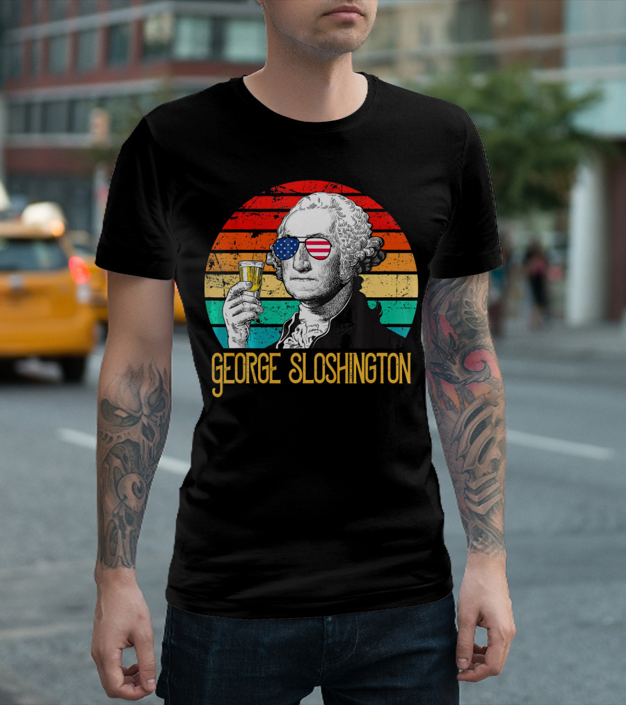 George Sloshington 4th of July Aviator USA Flag T-Shirt