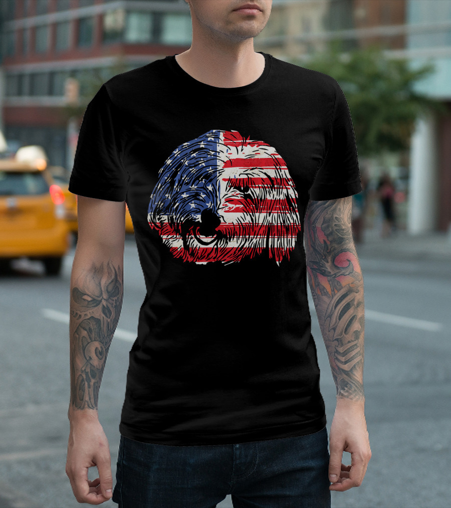 Funny Coton De Tulear Dog with American Flag T-Shirt