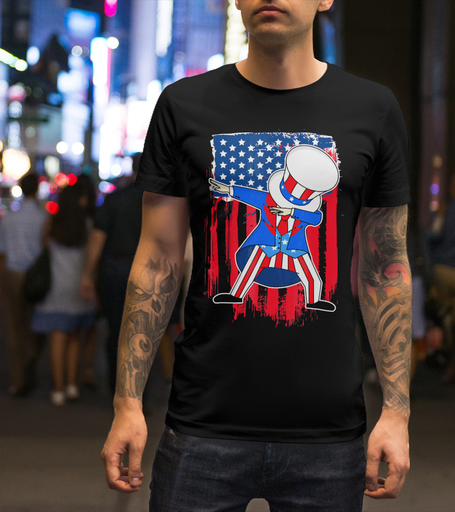 Uncle Sam Dab 4th Of July American Flag T-Shirt