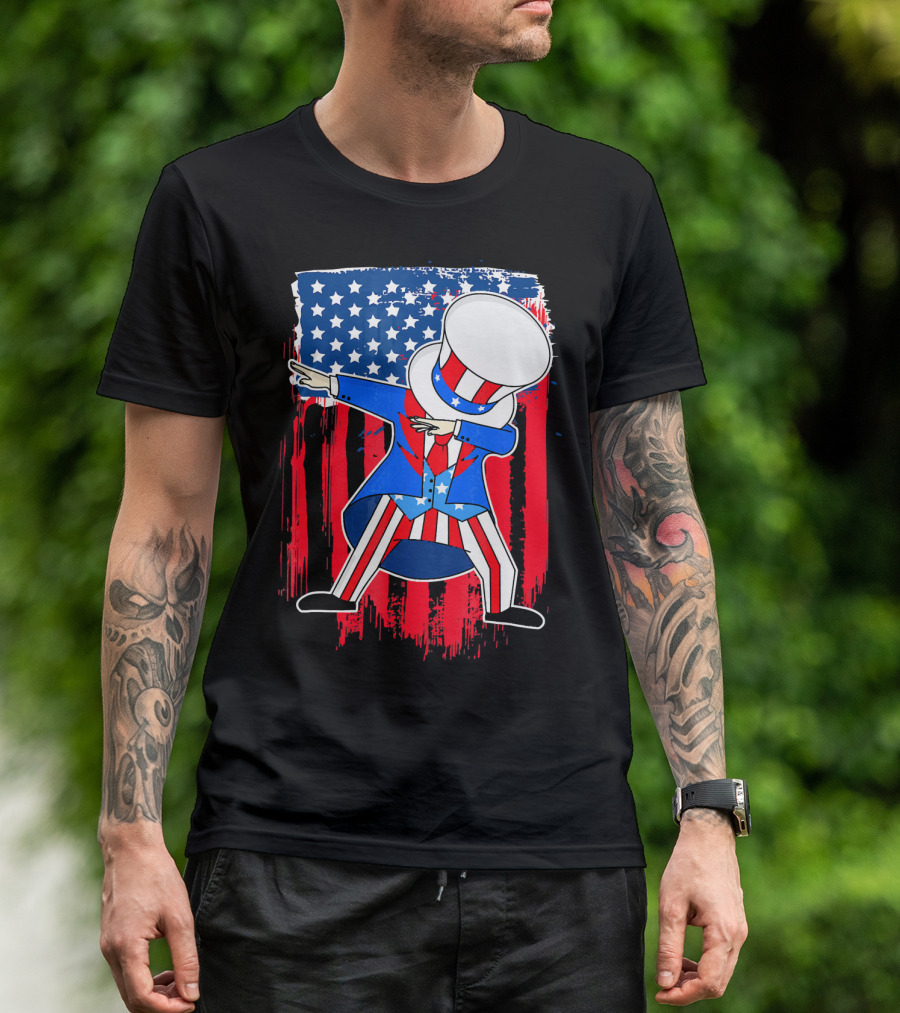 Uncle Sam Dab 4th Of July American Flag T-Shirt