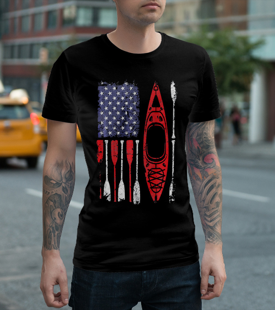 Kayak Adventure USA Flag Paddle 4th of July T-Shirt