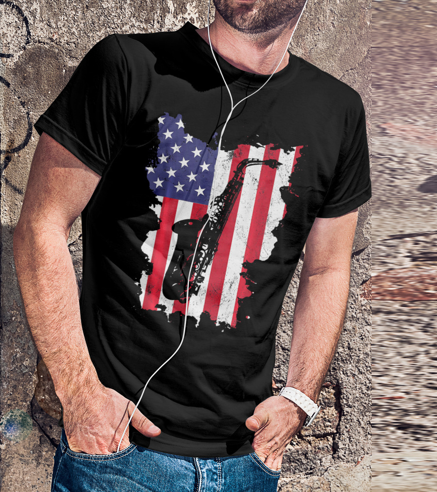 Saxophone USA Flag America Instrument T-Shirt