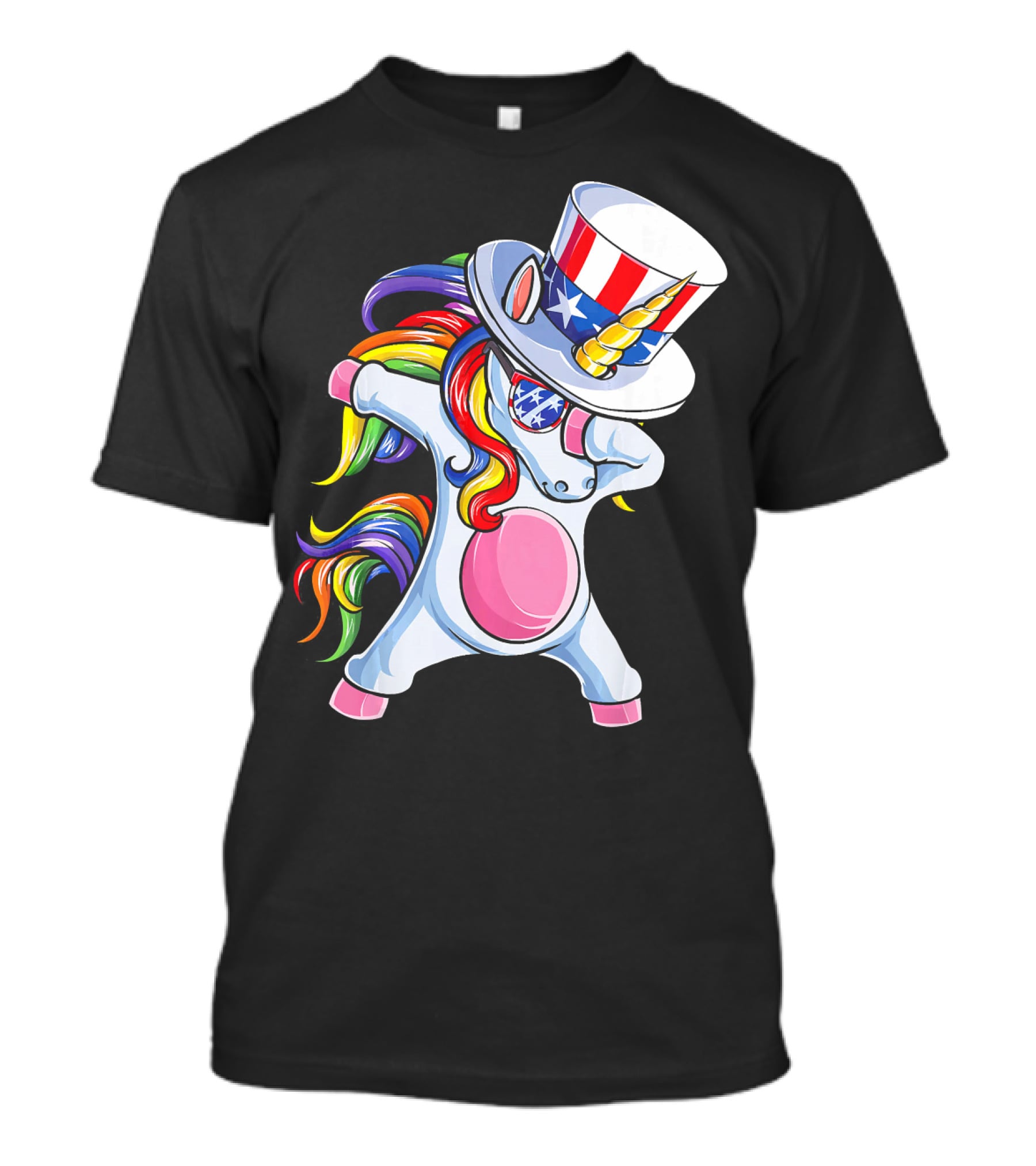 Dabbing Unicorn With Patriotic Uncle Sam Hat And Rainbow Mane T-Shirt