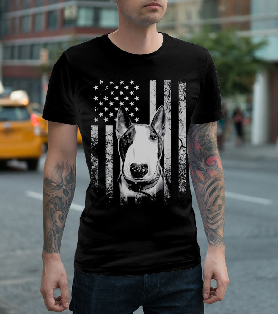 Bull Terrier American Flag 4th Of July USA Dog T-Shirt