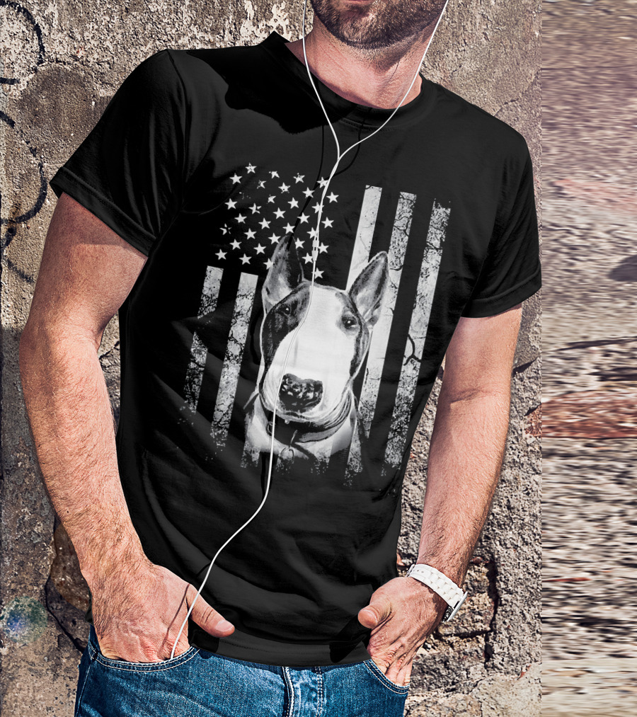 Bull Terrier American Flag 4th Of July USA Dog T-Shirt